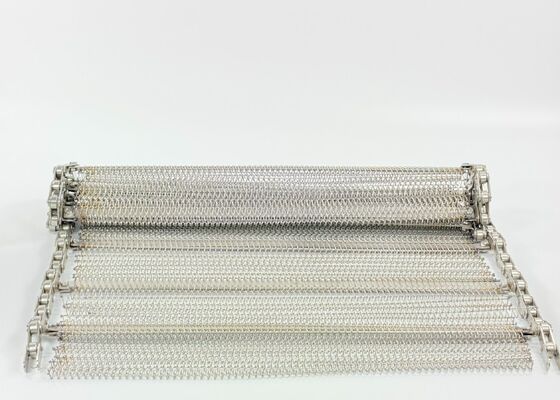 Ανοξείδωτη υφασμένη μεταλλική ταινία με αλυσίδα κυλίνδρων για μεταφορέα, ταινία καθαρισμού λαχανικών ποιότητας τροφίμων